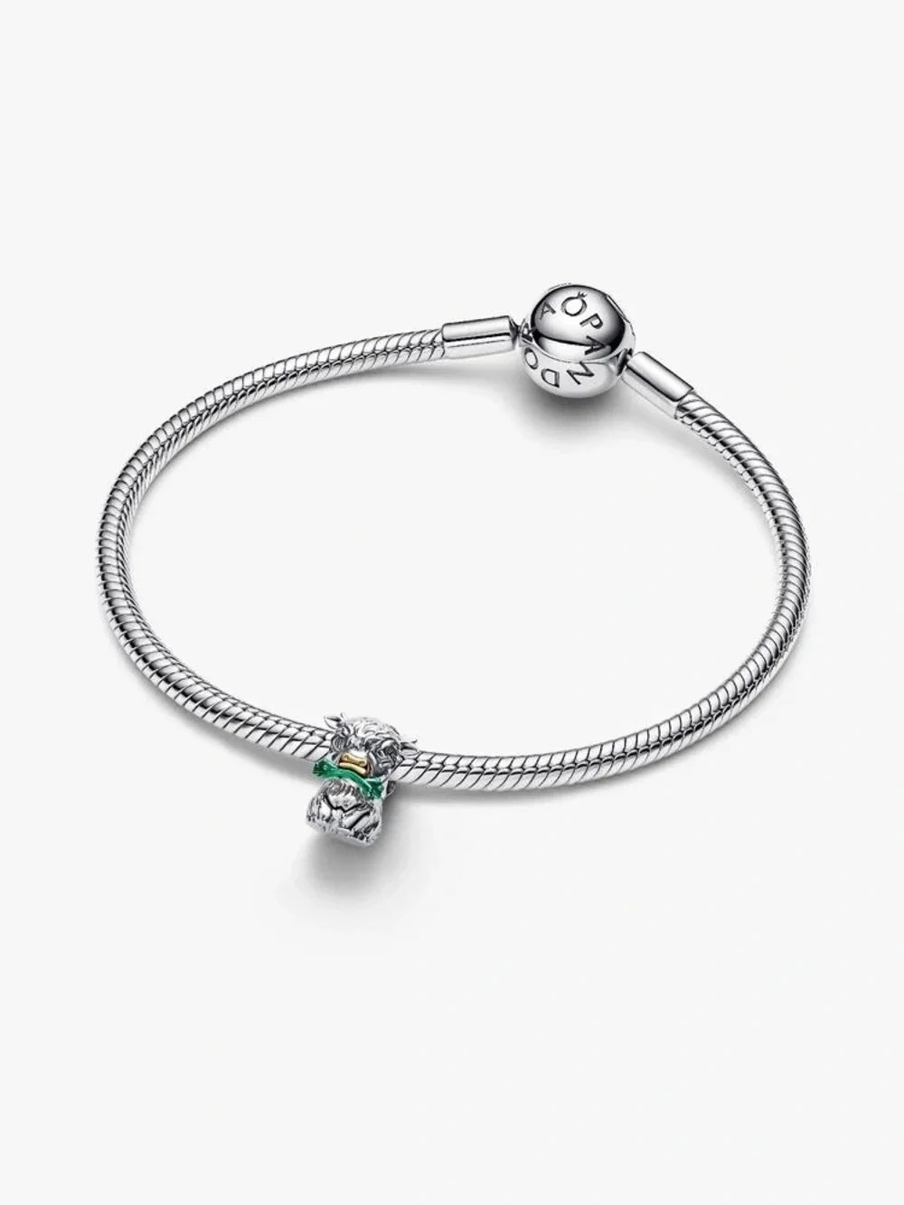 Pandora Sterling Silver Bracelet with Green-Accent Lion Charm